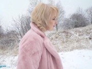 Public Agent amatuer teen with short blonde hair chatted up at busstop and taken to basement to get fucked by big dick 7/16