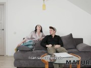 MATURE4K. Fatty mature is quickly banged by inept boy on the grey couch 4/16