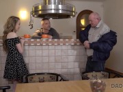 DADDY4K. Fragile girl permits boyfriend's dad to drill her cunny on couch 2/16