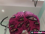 Sporty pale redhead stimulates her hairy cunt with massive dildo 2/16