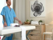 Sweet blonde creampied after affair with handsome masseur 1/16