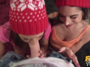 Fake Hostel - Horny skinny Francaise girl with small ass and Euro babe with tanlines have threesome with big cock 6/16