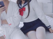 援交日记1：每次穿白丝JK水手服，都被狠狠地无套爆操+中出内射 1/16