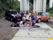 Fake Taxi - outdoor hardcore sex Orgy from the Fake Taxi Movie with lots of hard rough sex, cum, orgasms, tits and blowjobs 3/16