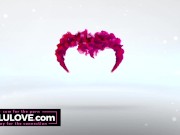 Babe sits with legs spread & robe open, big boobs and pussy out chatting with husband about life behind the porn - Lelu Love 3/16