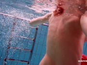 Red long dress and big tits floating in the pool 12/16