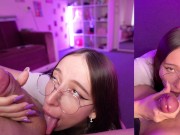 Step sis train her blowjob skills on stepbro's cock! 4k video 11/16