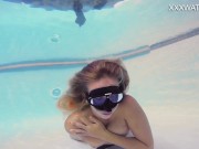 Blonde big tits long hair Sophie Murena enjoys pussy in the pool 11/16