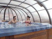 OLD4K. Old guy bangs the girl's trimmed snatch on his white couch 1/16