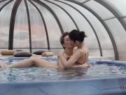 OLD4K. Old guy bangs the girl's trimmed snatch on his white couch 3/16