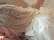 Fakehub - slim blonde MILF teacher with big tits and petite ass lets younger student fuck her dripping wet honey pot and ass 8/16