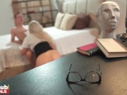 Fakehub - slim blonde MILF teacher with big tits and petite ass lets younger student fuck her dripping wet honey pot and ass 9/16