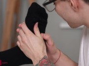 Polly White - Nerd gives blond GF foot massage making her in mood for sex 3/16