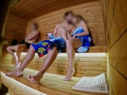 SAUNA ADVENTURE PT1: I show my hard cock to three people in the sauna 15/16