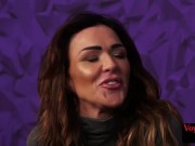 Voyeur busty MILF rubs pussy for wanker 3/16