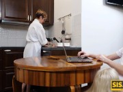 SISPORN. Woman is cleaning house while stepson is fucking stepsister 9/16