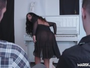 Sexy brunette get double stuffed by two lucky men 3/16