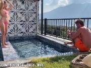 Sexy blonde in bikini sucks cock and fucks outdoors by the pool 1/16