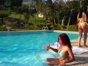 I fuck with my friend in the pool until we cum, we wait for the gardener to join - BlackBarbie 2/16