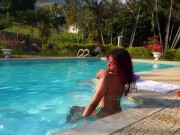 I fuck with my friend in the pool until we cum, we wait for the gardener to join - BlackBarbie 3/16