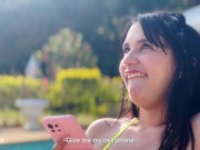I fuck with my friend in the pool until we cum, we wait for the gardener to join - BlackBarbie 4/16
