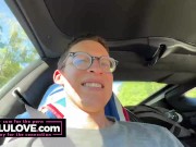 Sexy babe doing live video podcast while driving loud corvette, hubby records from passenger about nudist resort - Lelu Love 5/16