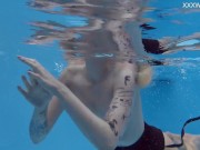 Blonde tattooed tight petite babe Mimi Cica swims clothes free 12/16