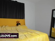 Cam couple fucking, babe riding to creampie after behind the scenes oily masturbating in bra/panties & high heels - Lelu Love 8/16