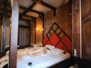 Athletic teen with slim waist & bubble ass in a BDSM room. 13/16