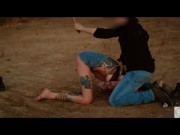 Inked sexy desert bound sub awaits earthly domination pleasure and flogging then rims her powerful doms ass 7/16