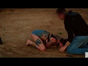 Inked sexy desert bound sub awaits earthly domination pleasure and flogging then rims her powerful doms ass 9/16