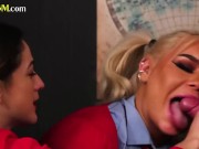 CFNM college babe sucking cock in 3some 9/16