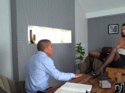 Simon Kitty shoves coworkers face into her breasts, 