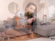 STUCK4K. Horny stud pulls brunette's panties down to fuck tight pussy 5/16