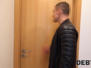 DEBT4k. Cute brunette pays off debt by having sex with lender on couch 2/16