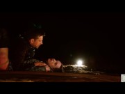 Horny bound BDSM lover in night time anal pleasure scene by the crackling fire pit for sub beauty 16/16