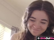 Naughty lesbian hotties make love on the bed 9/16