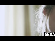 She grabs his attention with a sexy footjob and eager blowjob 8/16