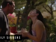 Family Sinners - Abbie Maley Gets On Her Knees & Swallows Her Step Cousin's Cock Begging For His Cum 3/16