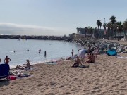 Naked Monika Fox swims in the sea and walks along the beach on a public beach 1/16