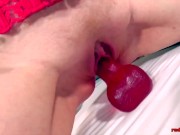 Spicy British milf shoves a big red dildo in her juicy pussy 16/16