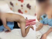 【警察官の中イキ】「淫乱です！♡イク…！♡」婦警が先輩警官とセックス！ポリスコスプレの網タイツで手コキ 13/16