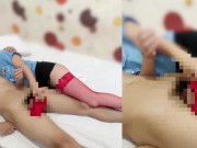 【警察官の中イキ】「淫乱です！♡イク…！♡」婦警が先輩警官とセックス！ポリスコスプレの網タイツで手コキ 3/16