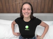 This cute model is 18 yrs old with some massive 32DD natural boobs 16/16