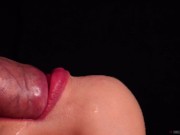 CLOSE UP: Tongue and Lips BLOWJOB! BEST Mouth for Your CUM! Frenulum Licking ASMR! CUMSHOT in MOUTH 7/16