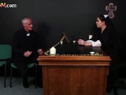 CFNM nun wanking priest cock in group 3/16