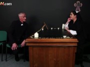 CFNM nun wanking priest cock in group 4/16