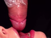 CLOSE UP: BEST CONDOM MILKING BLOWJOB! She BROKE the CONDOM and Got ALL CUM in MOUTH! ASMR Sucking 13/16