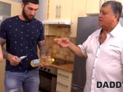 DADDY4K. Old fat guy and his sons new GF entwine naked bodies in kitchen 3/16