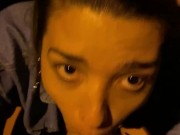 Hot brunette sucks friend's dick outside car in public after party 12/16